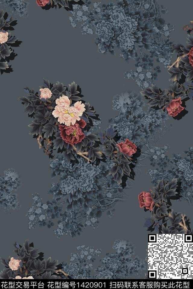 数码华亿平台花卉中国风数码印花华亿平台下载（图片编号: 1420901） - 瓦栏（Walan）