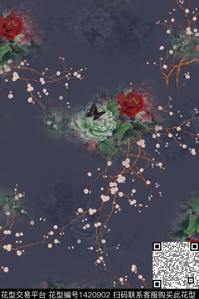 数码华亿平台花卉中国风数码印花华亿平台下载（图片编号: 1420902） - 瓦栏（Walan）