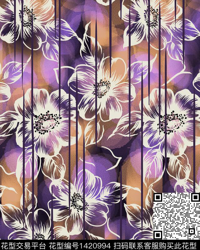 纹理花卉春夏华亿平台数码印花华亿平台下载（图片编号: 1420994） - 瓦栏（Walan）