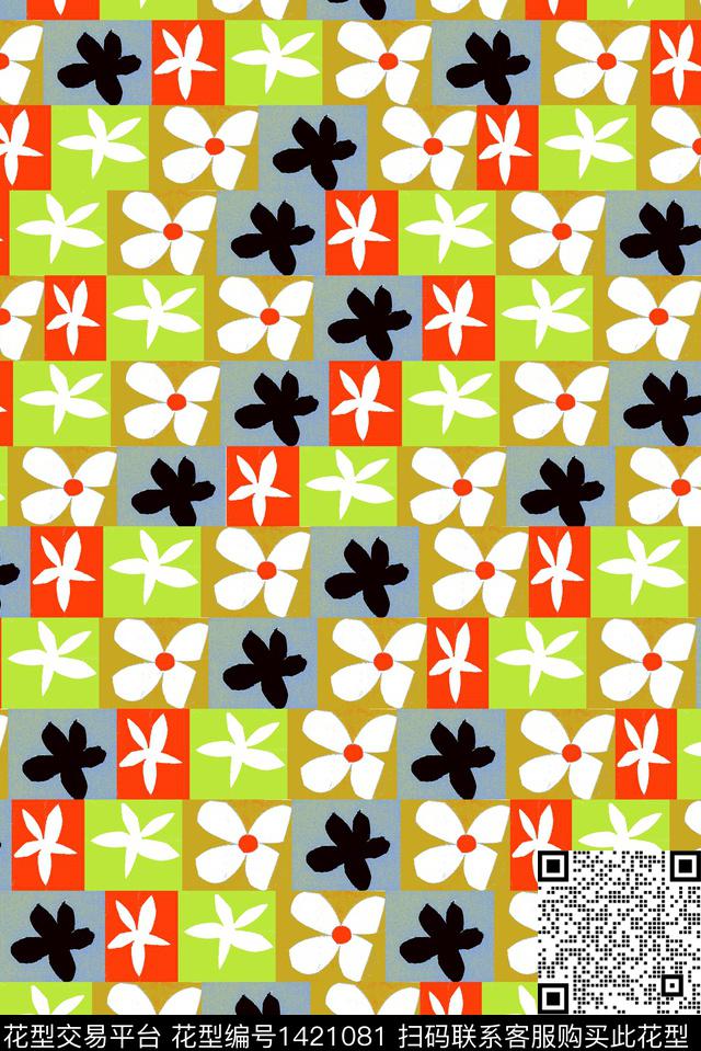 几何花卉大牌风数码印花华亿平台下载（图片编号: 1421081） - 瓦栏（Walan）