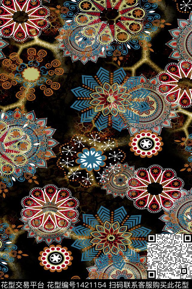 民族风真丝混合拼接数码印花华亿平台下载（图片编号: 1421154） - 瓦栏（Walan）