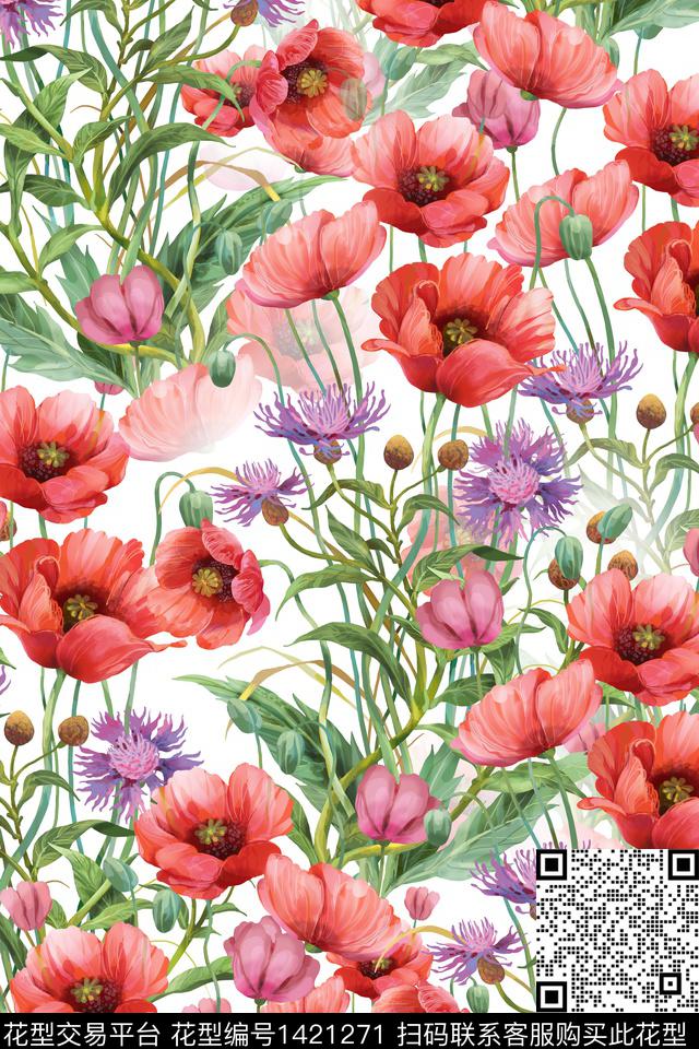 水彩绿植树叶清爽底花卉数码印花华亿平台下载（图片编号: 1421271） - 瓦栏（Walan）