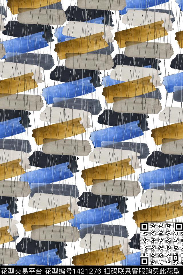 线条几何水彩数码印花华亿平台下载（图片编号: 1421276） - 瓦栏（Walan）