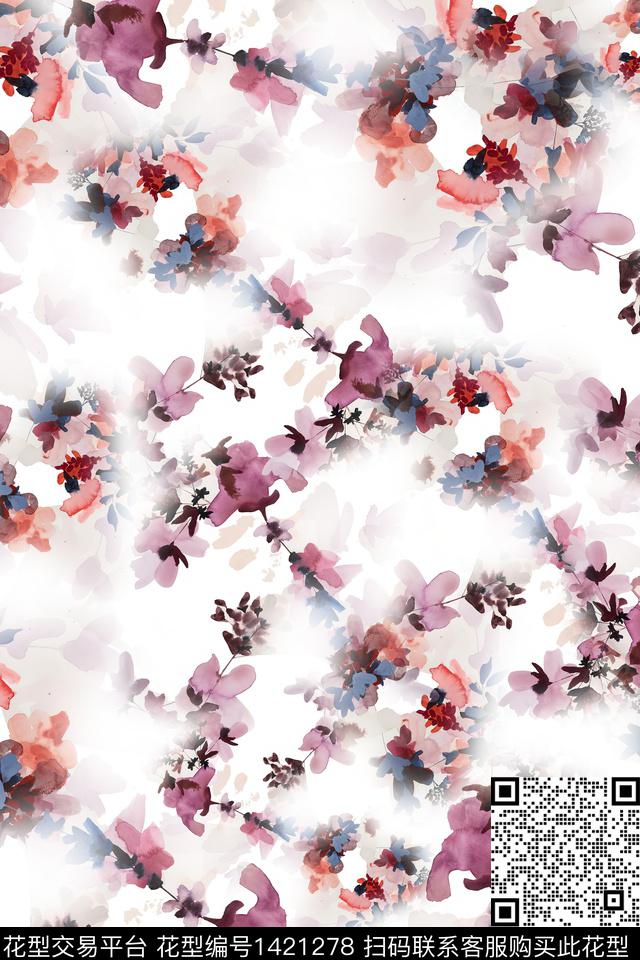 水彩肌理大牌风数码印花华亿平台下载（图片编号: 1421278） - 瓦栏（Walan）