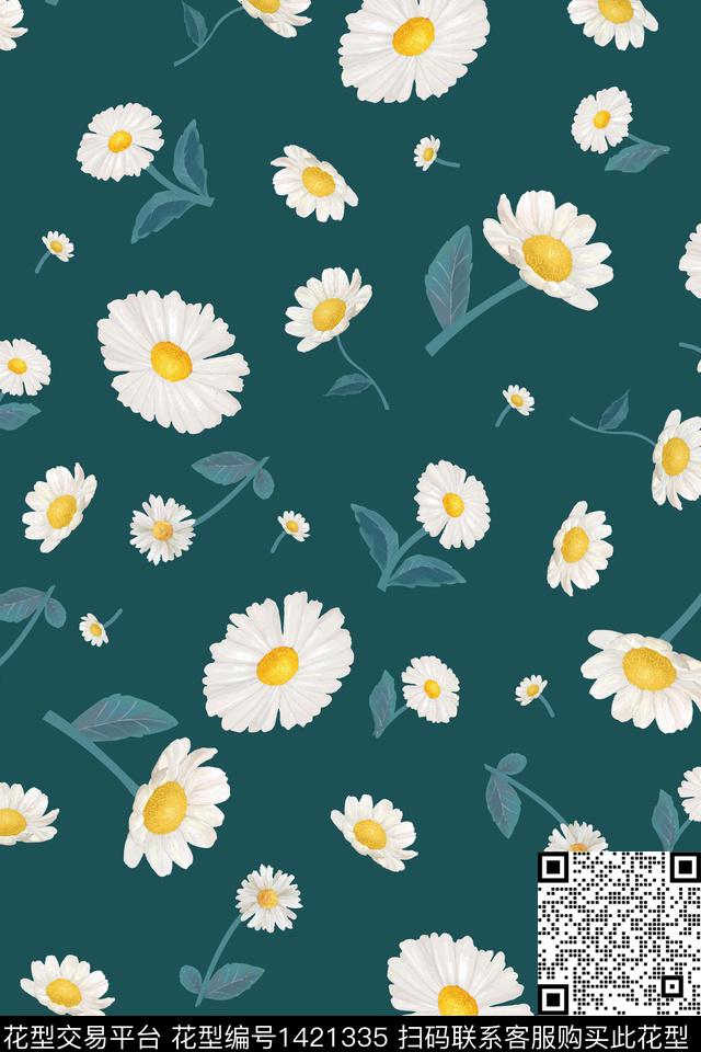 花卉大牌风小雏菊数码印花华亿平台下载（图片编号: 1421335） - 瓦栏（Walan）