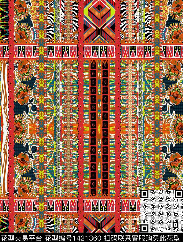 涂鸦民族风中国风数码印花华亿平台下载（图片编号: 1421360） - 瓦栏（Walan）