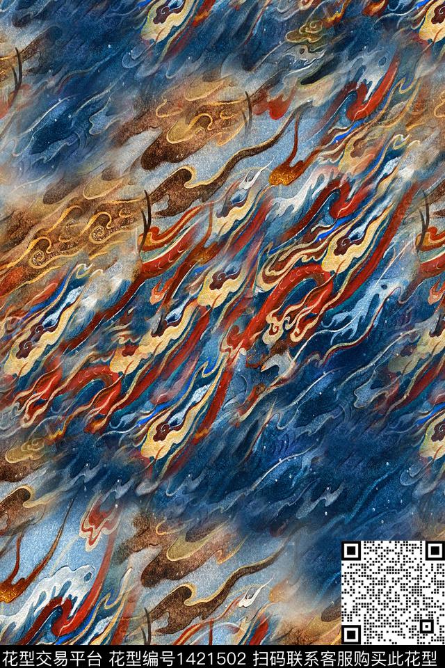 祥云香云纱中国风数码印花华亿平台下载（图片编号: 1421502） - 瓦栏（Walan）