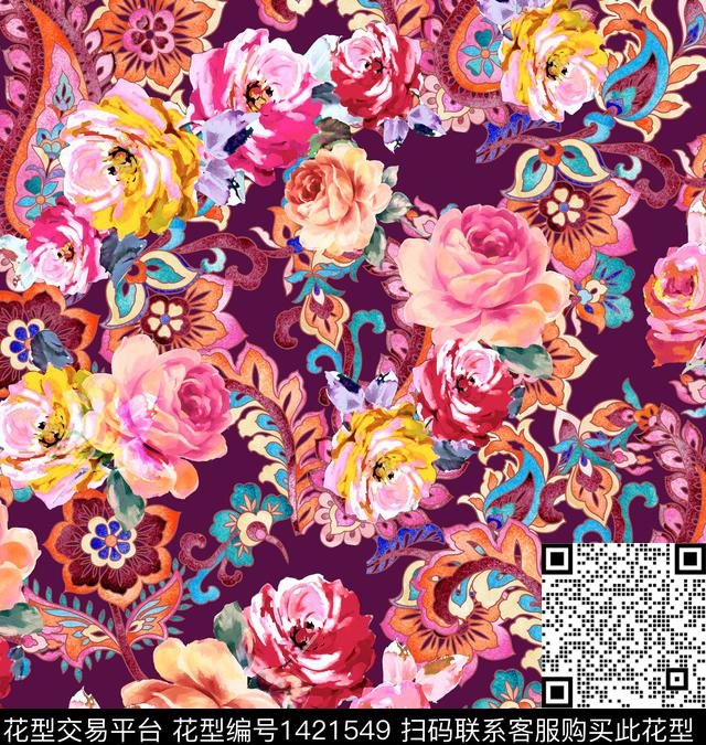 民族花卉花卉春夏华亿平台传统印花华亿平台下载（图片编号: 1421549） - 瓦栏（Walan）
