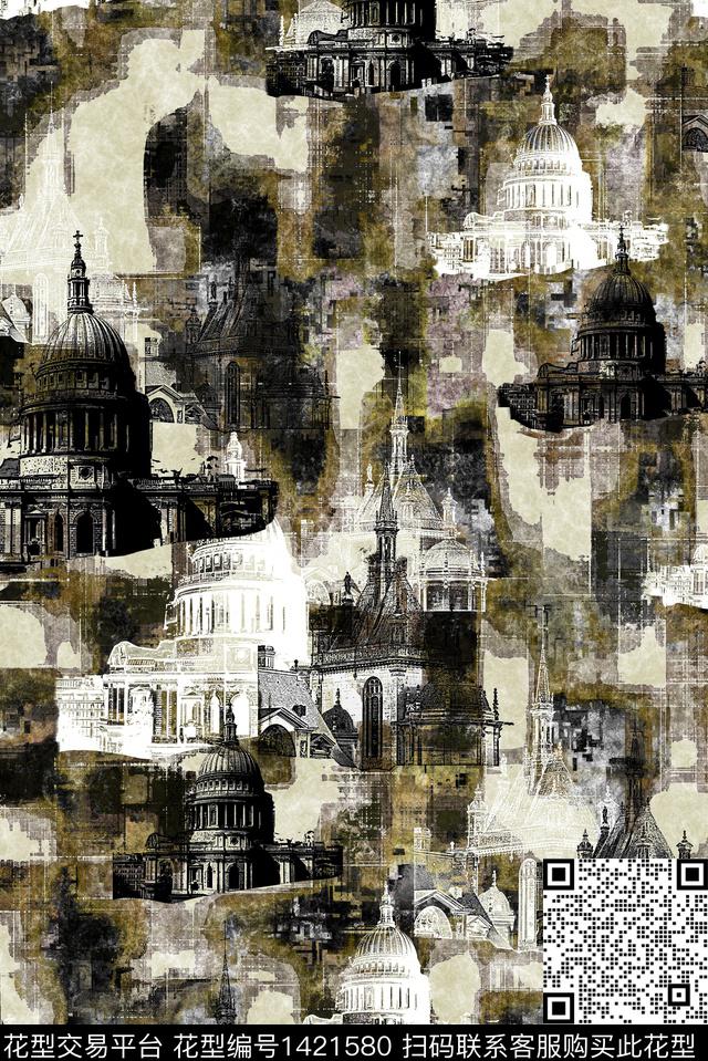 建筑男装满版花英伦数码印花华亿平台下载（图片编号: 1421580） - 瓦栏（Walan）