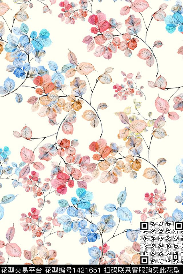 花卉小清新真丝数码印花华亿平台下载（图片编号: 1421651） - 瓦栏（Walan）