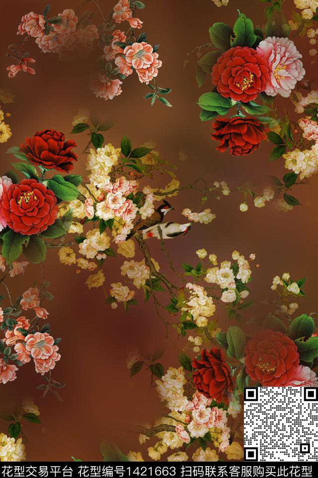 花卉香云纱牡丹数码印花华亿平台下载（图片编号: 1421663） - 瓦栏（Walan）