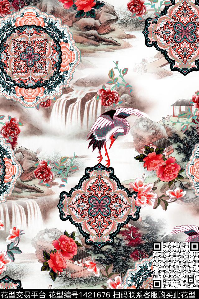 花卉中国风真丝数码印花华亿平台下载（图片编号: 1421676） - 瓦栏（Walan）