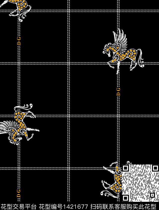 翅膀字母格子传统印花华亿平台下载（图片编号: 1421677） - 瓦栏（Walan）