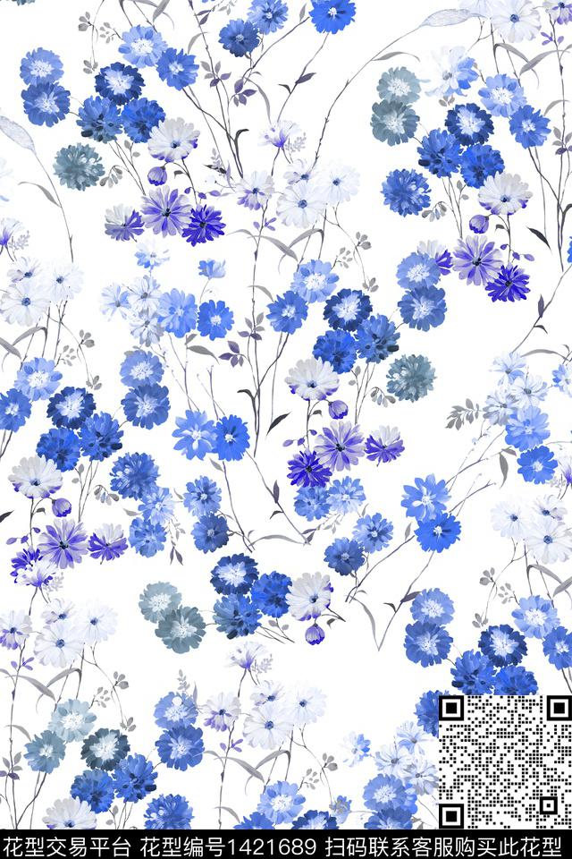 花卉大牌风小清新数码印花华亿平台下载（图片编号: 1421689） - 瓦栏（Walan）