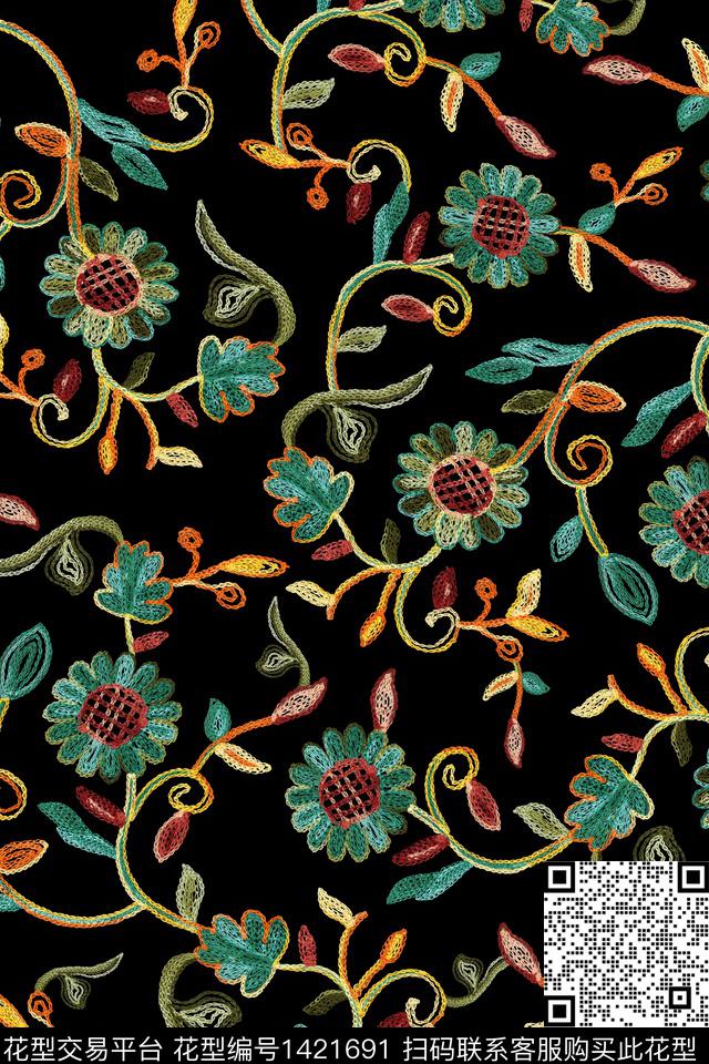抽象花卉花卉大牌风数码印花华亿平台下载（图片编号: 1421691） - 瓦栏（Walan）