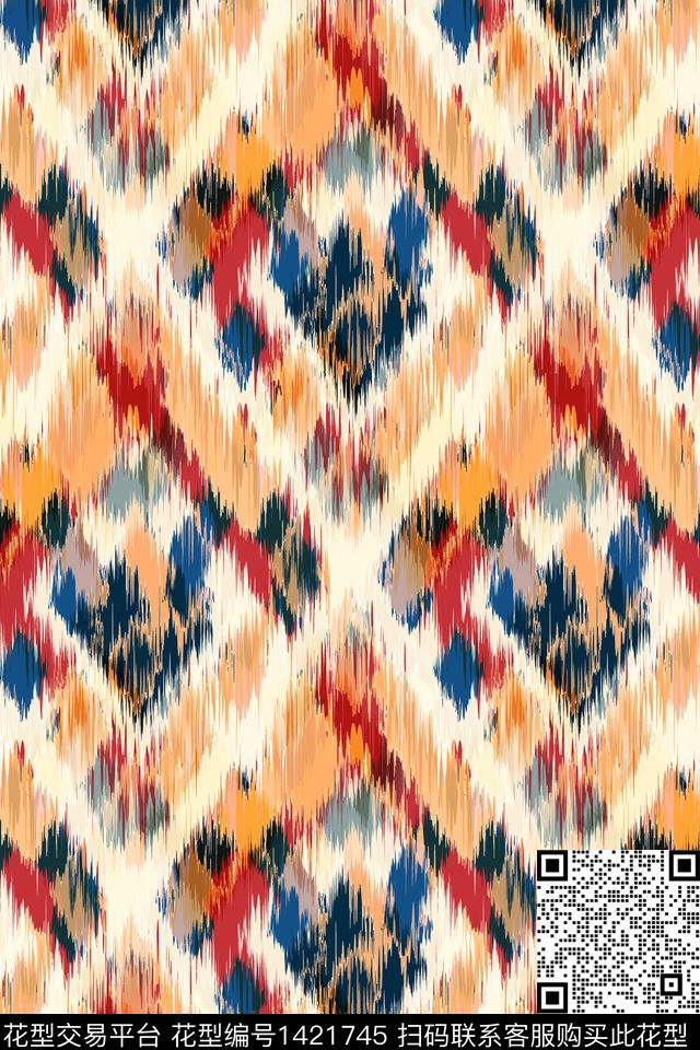 几何定位肌理抽象花卉数码印花华亿平台下载（图片编号: 1421745） - 瓦栏（Walan）