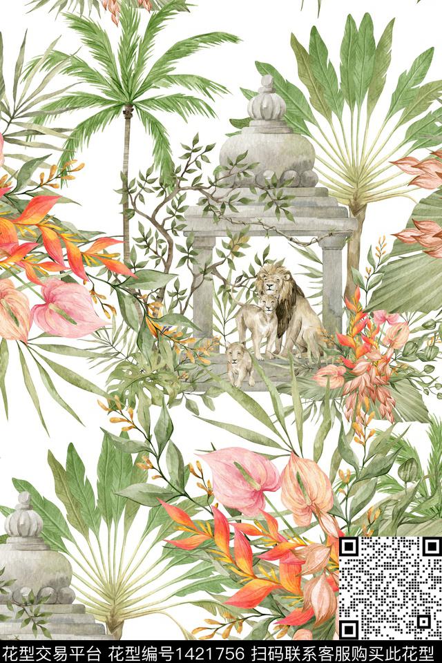动物花卉清爽底花卉大牌风数码印花华亿平台下载（图片编号: 1421756） - 瓦栏（Walan）