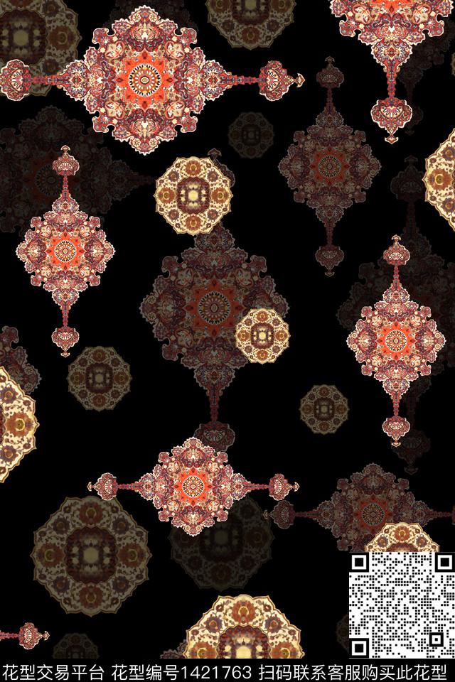 几何大牌风香云纱数码印花华亿平台下载（图片编号: 1421763） - 瓦栏（Walan）