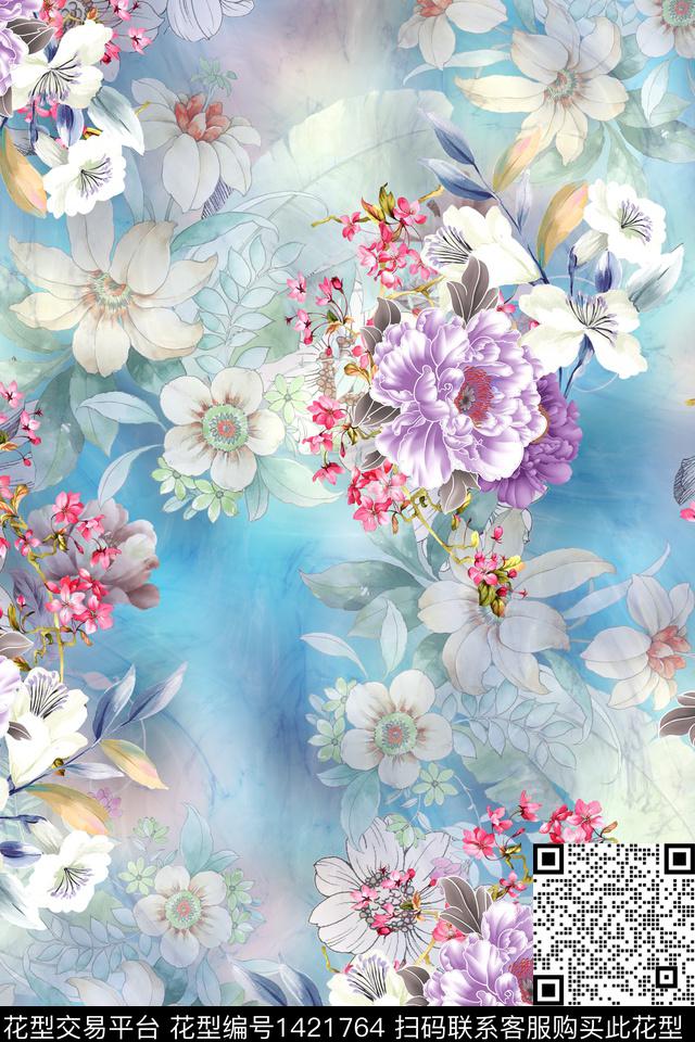 绿植树叶肌理清爽底花卉数码印花华亿平台下载（图片编号: 1421764） - 瓦栏（Walan）