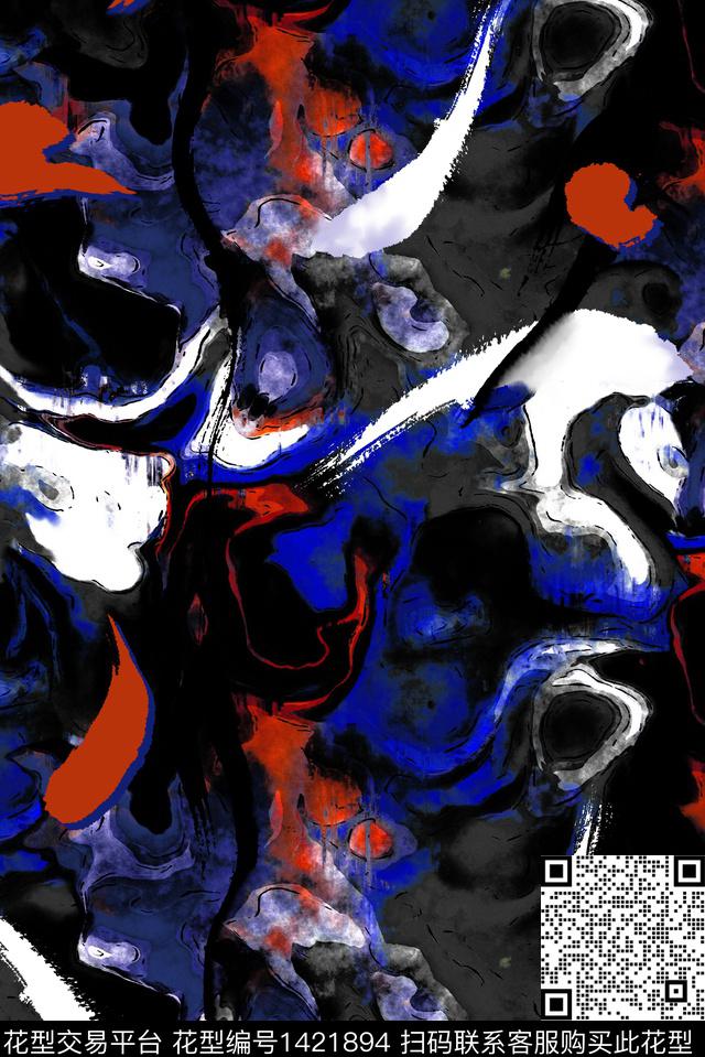 肌理抽象男装满版花数码印花华亿平台下载（图片编号: 1421894） - 瓦栏（Walan）