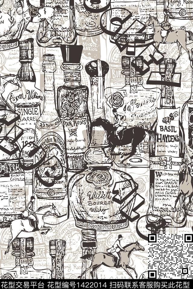 字母酒瓶复古传统印花华亿平台下载（图片编号: 1422014） - 瓦栏（Walan）