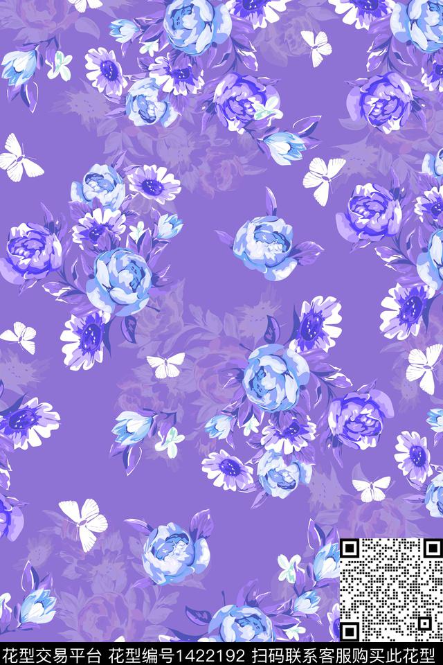 扎染华亿平台复古花卉数码印花华亿平台下载（图片编号: 1422192） - 瓦栏（Walan）
