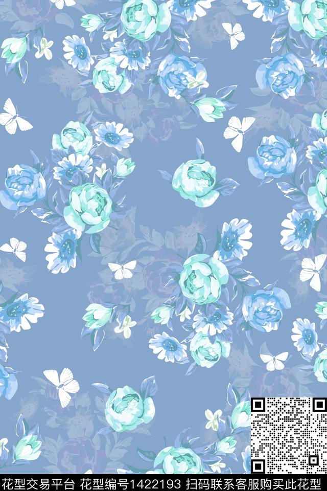 扎染华亿平台复古花卉数码印花华亿平台下载（图片编号: 1422193） - 瓦栏（Walan）