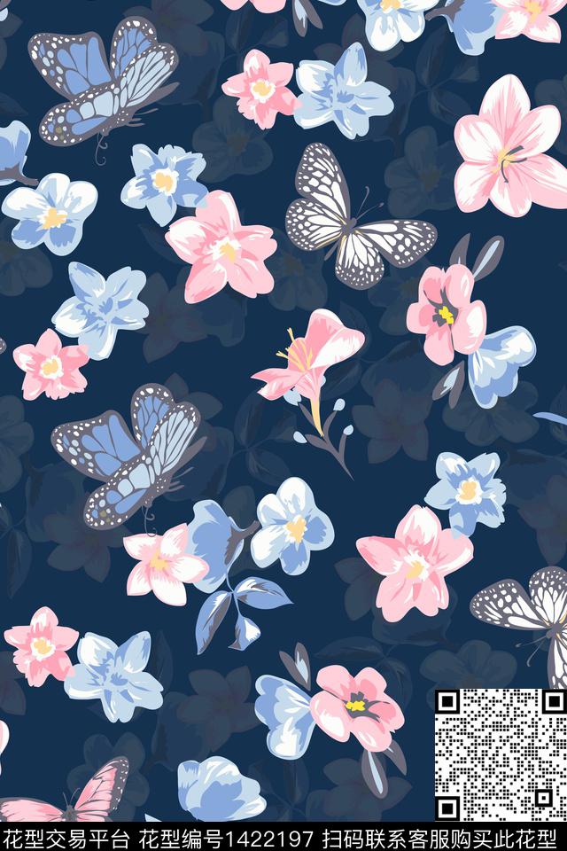 花卉蝴蝶花卉大牌风数码印花华亿平台下载（图片编号: 1422197） - 瓦栏（Walan）