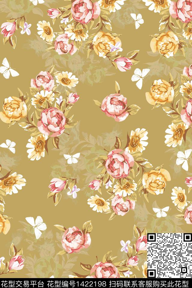 扎染华亿平台复古花卉数码印花华亿平台下载（图片编号: 1422198） - 瓦栏（Walan）