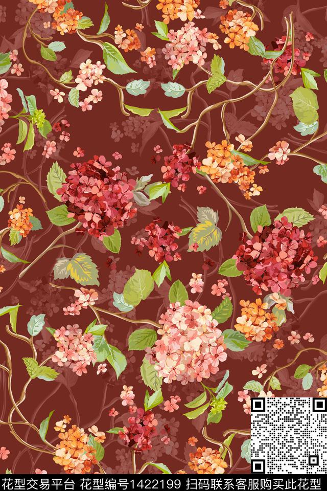 复古民族风花卉数码印花华亿平台下载（图片编号: 1422199） - 瓦栏（Walan）