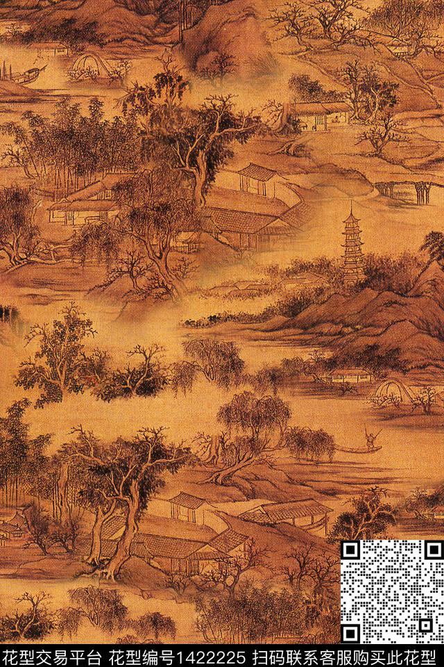 旗袍香云纱国画数码印花华亿平台下载（图片编号: 1422225） - 瓦栏（Walan）