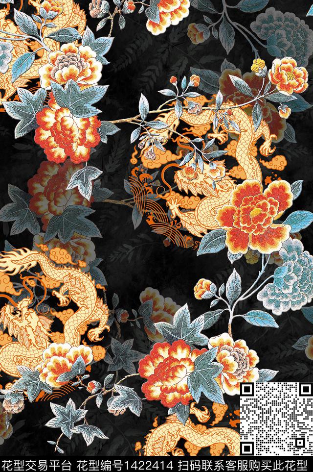 中国风旗袍香云纱数码印花华亿平台下载（图片编号: 1422414） - 瓦栏（Walan）