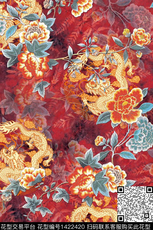 中国风旗袍香云纱数码印花华亿平台下载（图片编号: 1422420） - 瓦栏（Walan）