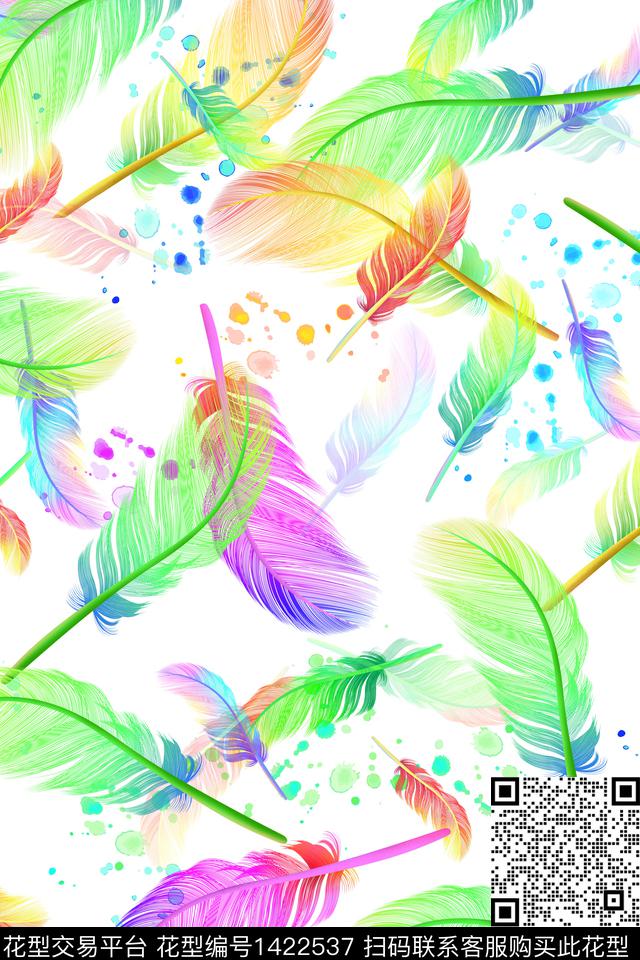 羽毛炫彩大牌风数码印花华亿平台下载（图片编号: 1422537） - 瓦栏（Walan）