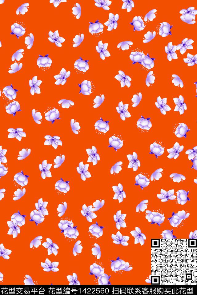 橙色简约花卉数码印花华亿平台下载（图片编号: 1422560） - 瓦栏（Walan）