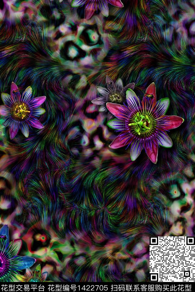 豹纹动物纹手绘花卉数码印花华亿平台下载（图片编号: 1422705） - 瓦栏（Walan）