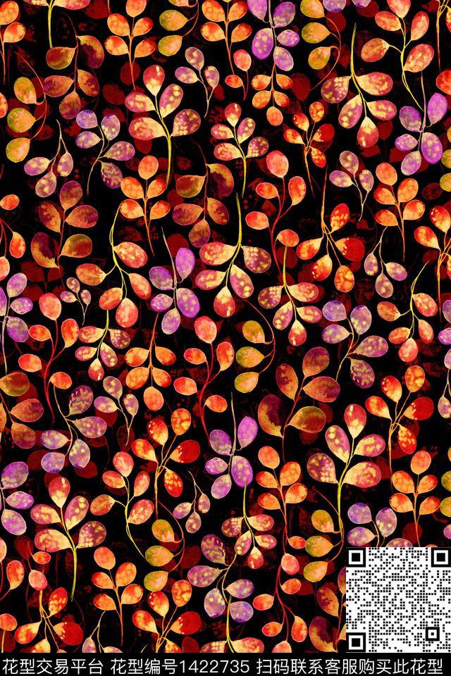 绿植树叶大牌风抽象数码印花华亿平台下载（图片编号: 1422735） - 瓦栏（Walan）