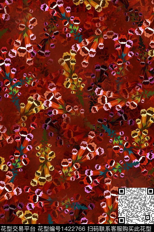 花卉大牌风真丝数码印花华亿平台下载（图片编号: 1422766） - 瓦栏（Walan）