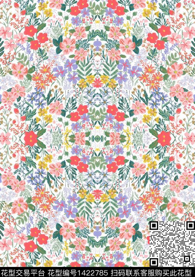丝巾定位花红花民族花卉数码印花华亿平台下载（图片编号: 1422785） - 瓦栏（Walan）