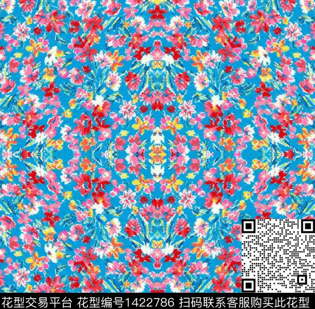 丝巾定位花红花民族花卉数码印花华亿平台下载（图片编号: 1422786） - 瓦栏（Walan）