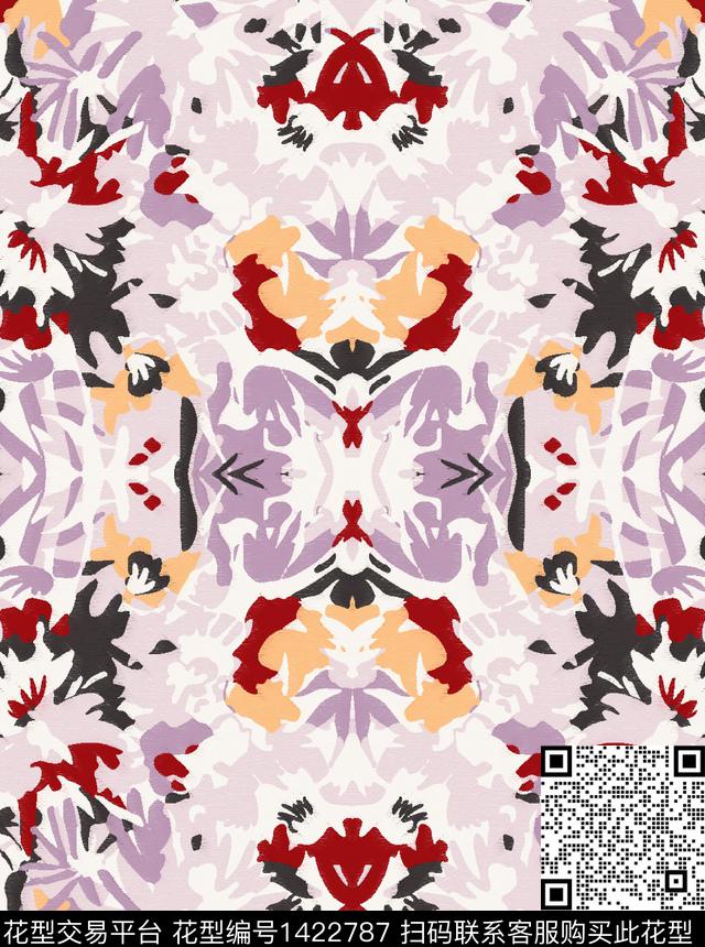 丝巾定位花红花民族花卉数码印花华亿平台下载（图片编号: 1422787） - 瓦栏（Walan）