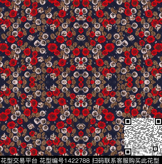 丝巾定位花红花民族花卉数码印花华亿平台下载（图片编号: 1422788） - 瓦栏（Walan）