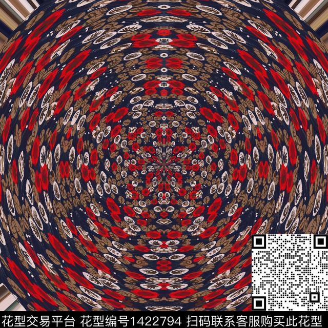 丝巾定位花撞色彩底花卉数码印花华亿平台下载（图片编号: 1422794） - 瓦栏（Walan）