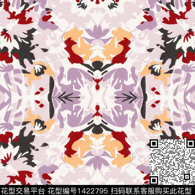 丝巾定位花撞色彩底花卉数码印花华亿平台下载（图片编号: 1422795） - 瓦栏（Walan）