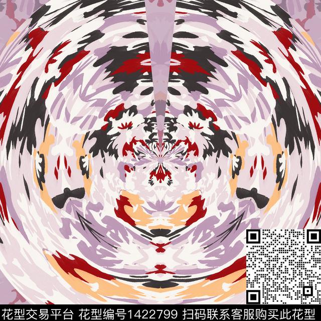 丝巾定位花撞色彩底花卉数码印花华亿平台下载（图片编号: 1422799） - 瓦栏（Walan）