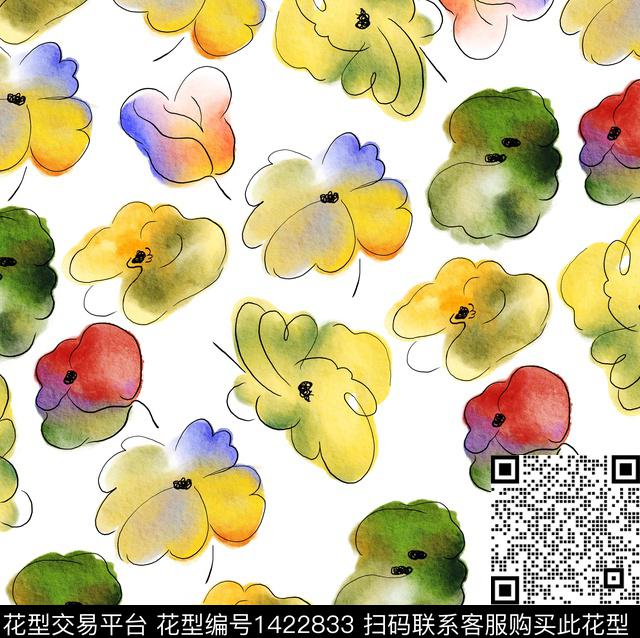 花卉满版散花小清新传统印花华亿平台下载（图片编号: 1422833） - 瓦栏（Walan）