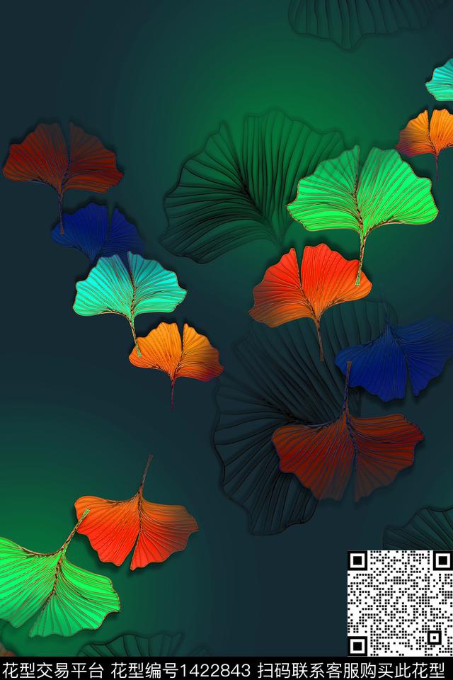 炫彩几何花卉清爽底花卉数码印花华亿平台下载（图片编号: 1422843） - 瓦栏（Walan）