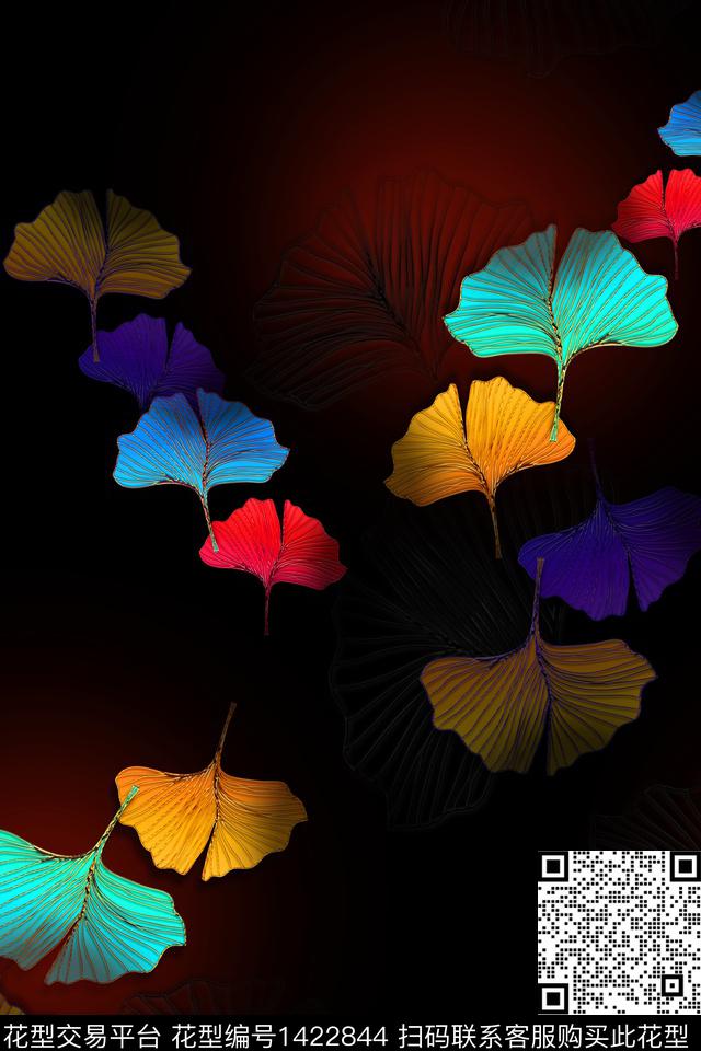 炫彩几何花卉清爽底花卉数码印花华亿平台下载（图片编号: 1422844） - 瓦栏（Walan）