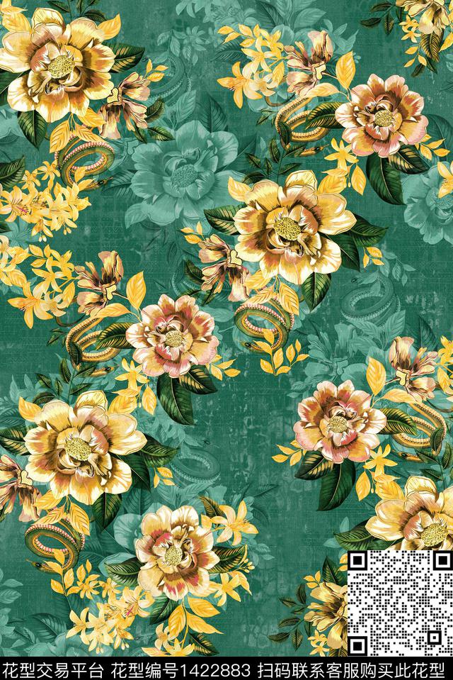 绿植树叶花卉大牌风数码印花华亿平台下载（图片编号: 1422883） - 瓦栏（Walan）