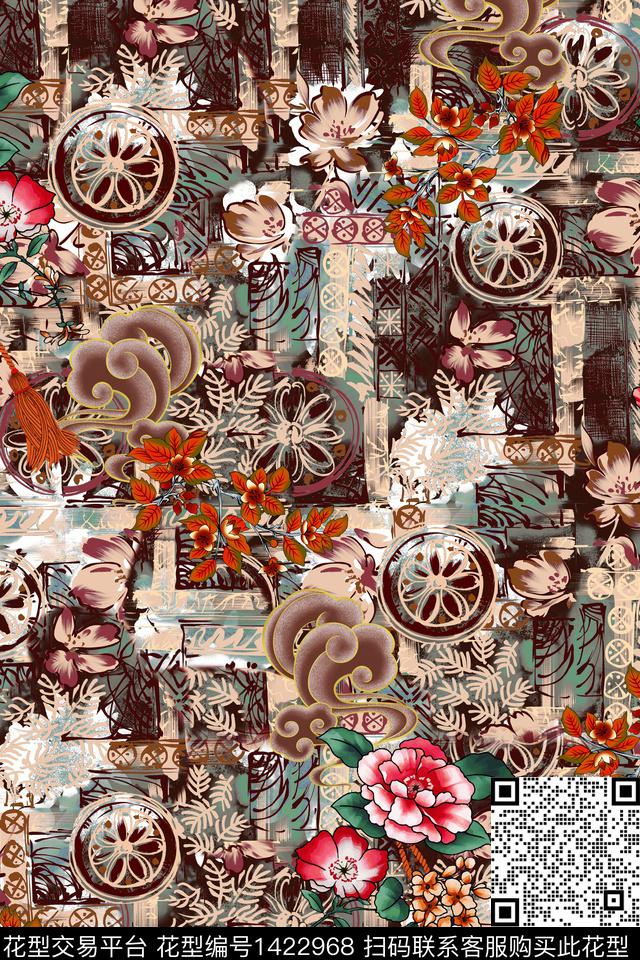 几何大牌风抽象数码印花华亿平台下载（图片编号: 1422968） - 瓦栏（Walan）